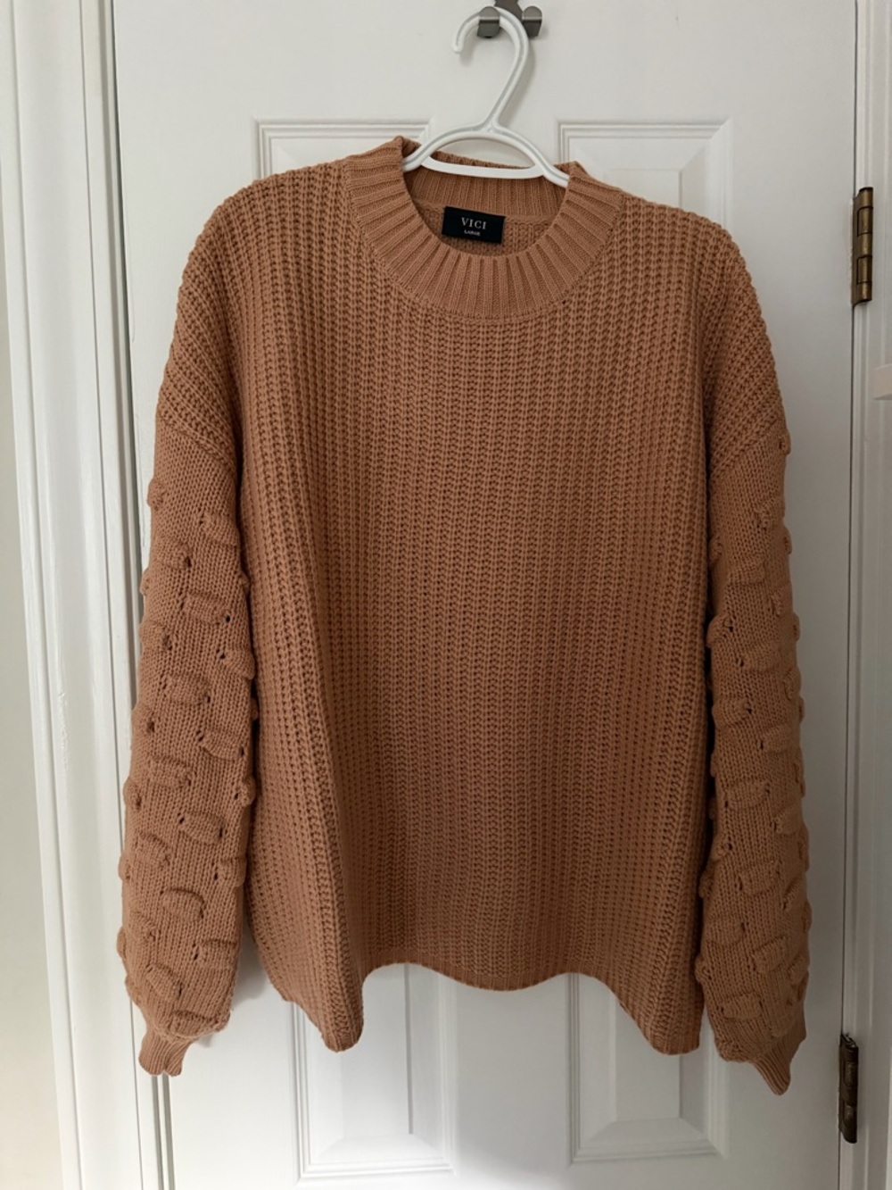 VICI Bubble-Sleeve Knit Sweater in Camel/Tan